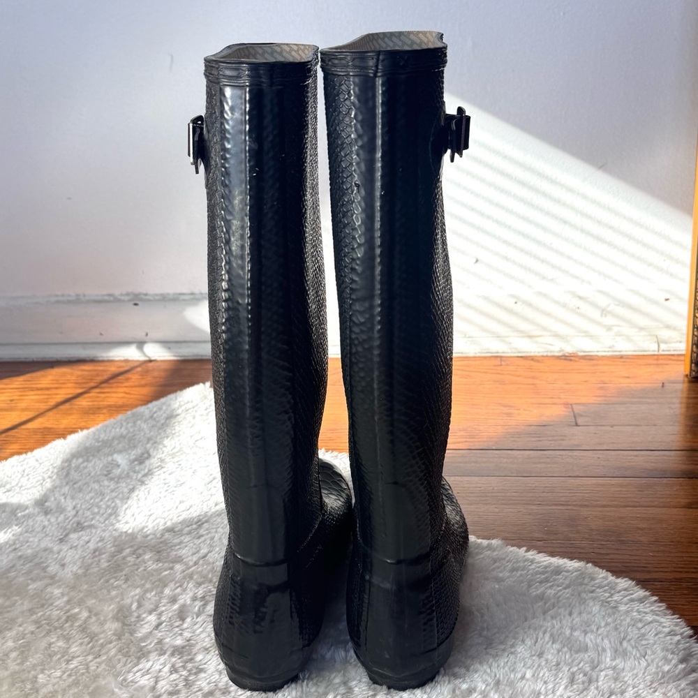 Hunter Black Embossed Original Tall Waterproof Boots Sz 7 - Picture 11 of 13